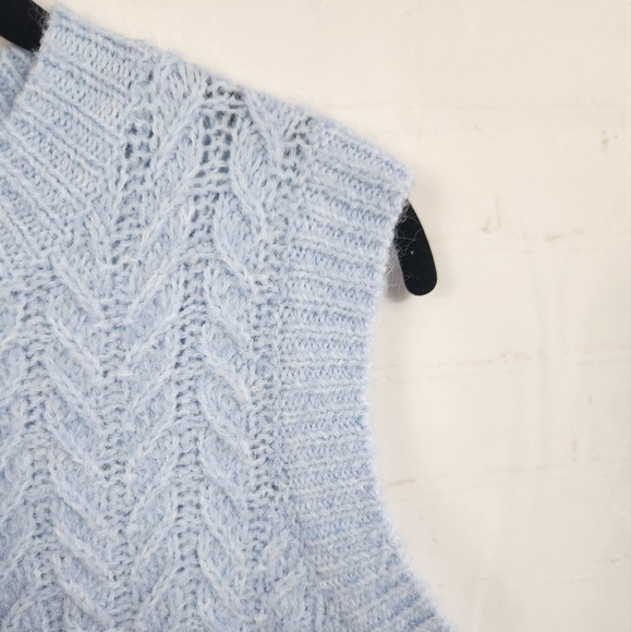 Zara Cable Knit Sweater Vest Preppy Cozy Wool Alpaca Blend Light Blue Small - Picture 8 of 13